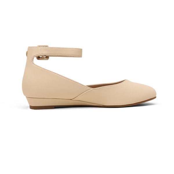 Ankle Strap Low Wedge Flats - NUDE NUBUCK - 2